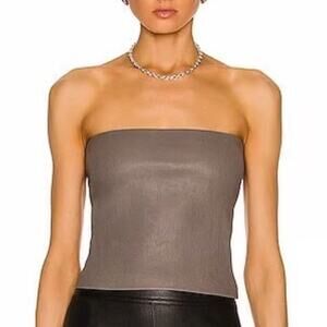 SPRWMN Women's Washed Grey 100% Leather Tube Top Size XS / S (26”) NWOT Designer